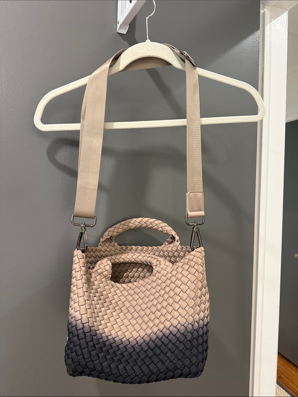 Like New Naghedi St. Barths Small Tote Bag Black Sand Dip Dye with Crossbody - Picture 3 of 6